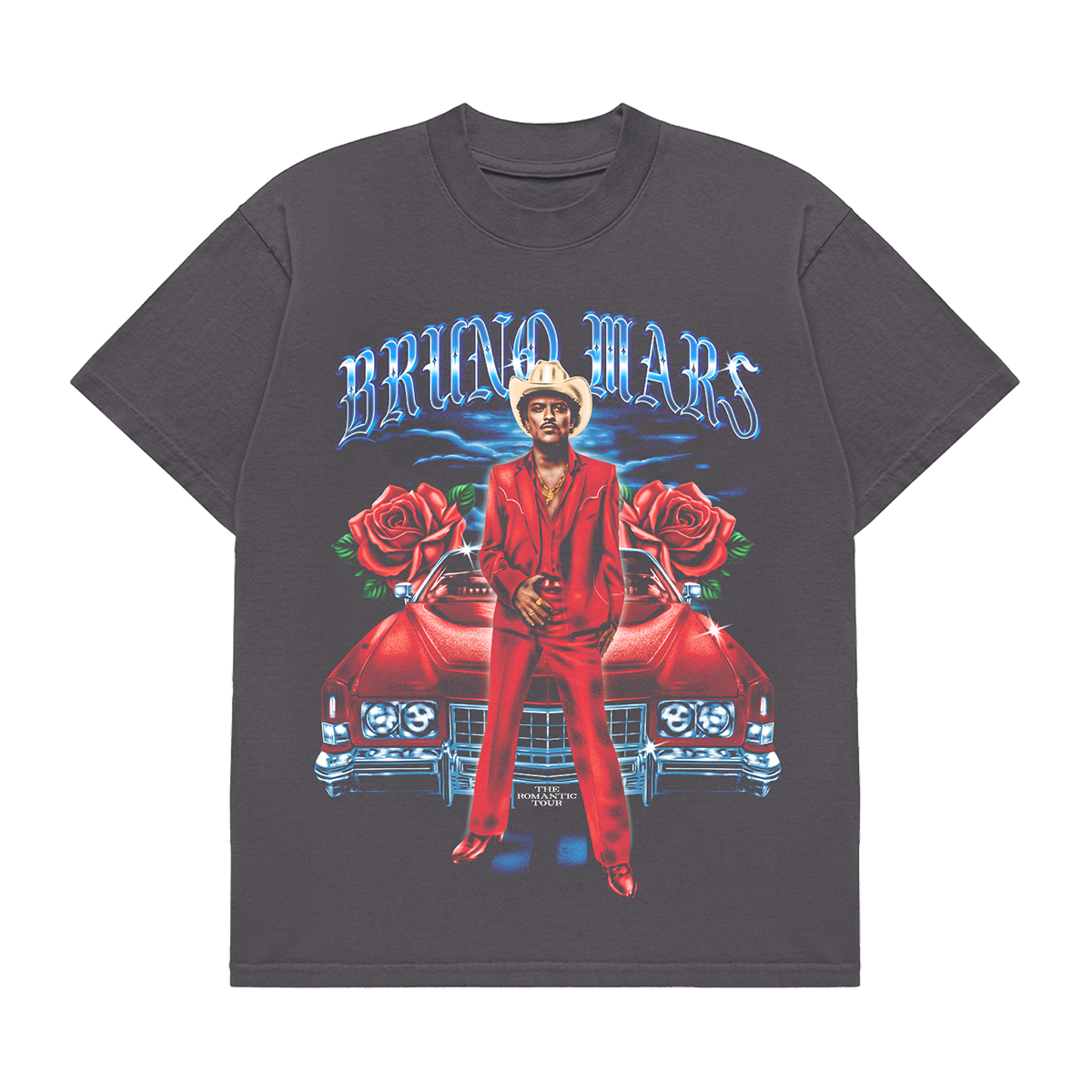 BRUNO MARS RETRO ART PRINTED ON THE FRONT OF A VINTAGE BLACK TEE, UNISEX FIT, 100% COTTON.