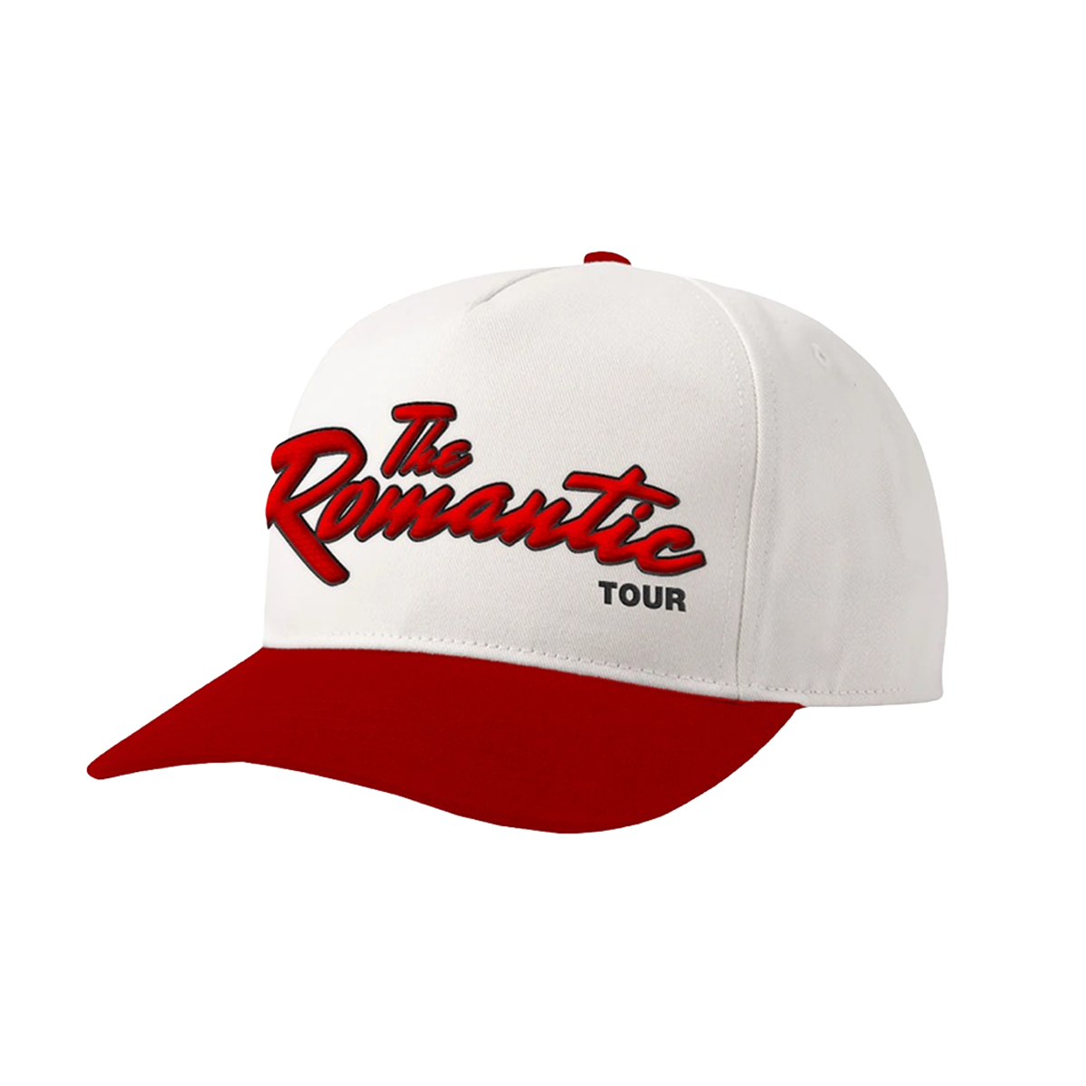 White and red cap with 'The Romantic Tour' text on front.